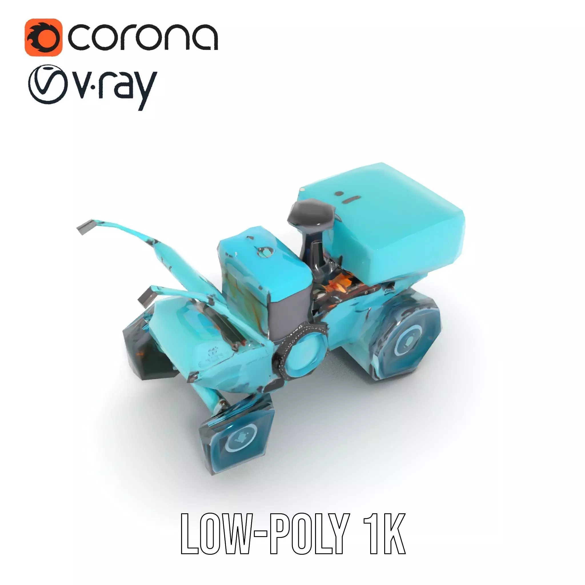 Teal Road Roller model pack Low-poly 3D model_14