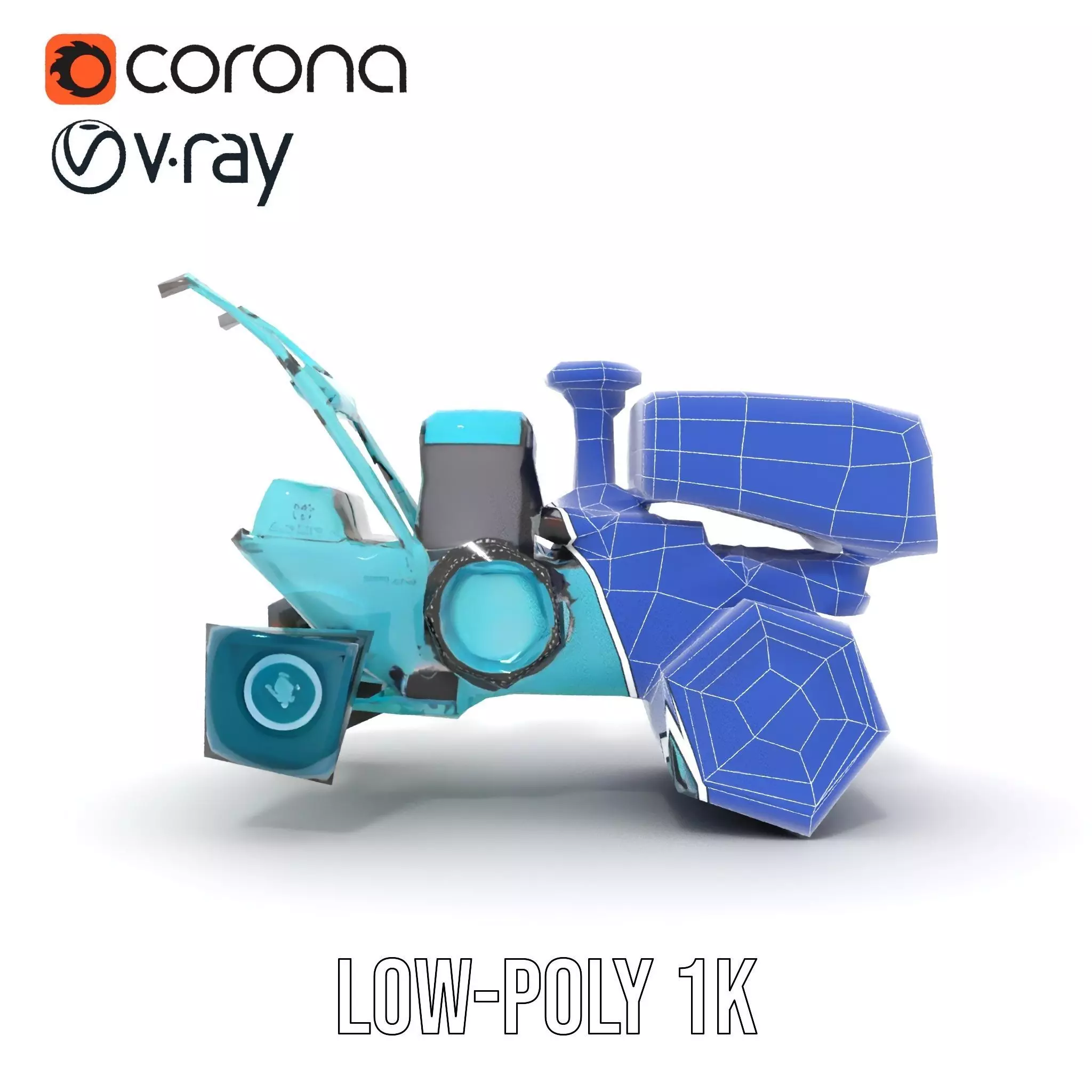 Teal Road Roller model pack Low-poly 3D model_27