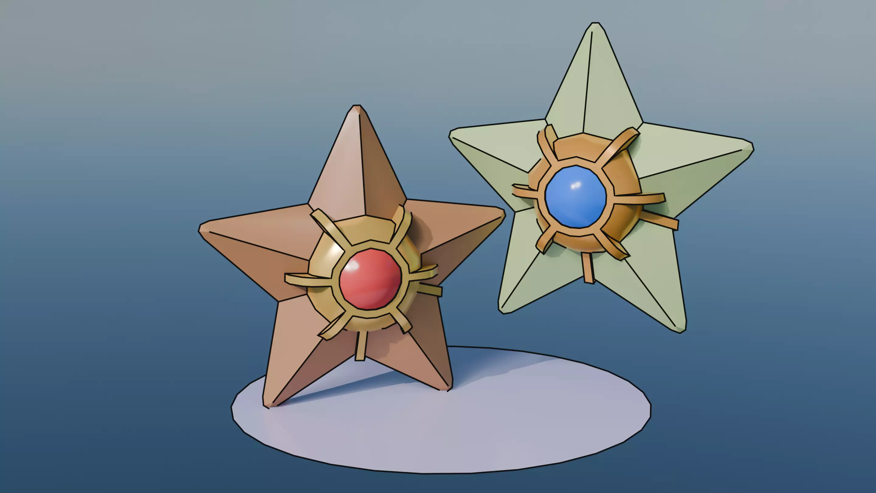 Pokemon Staryu and Shiny version Low-poly 3D model