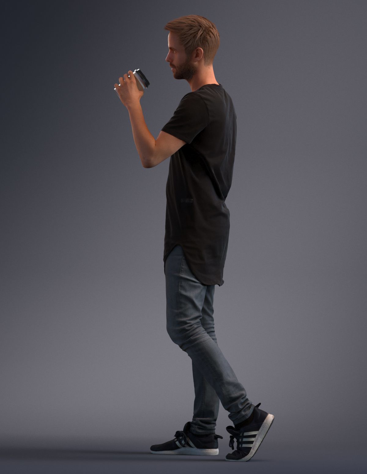 Man dressed casual walking while drinking coffee 3D model_7