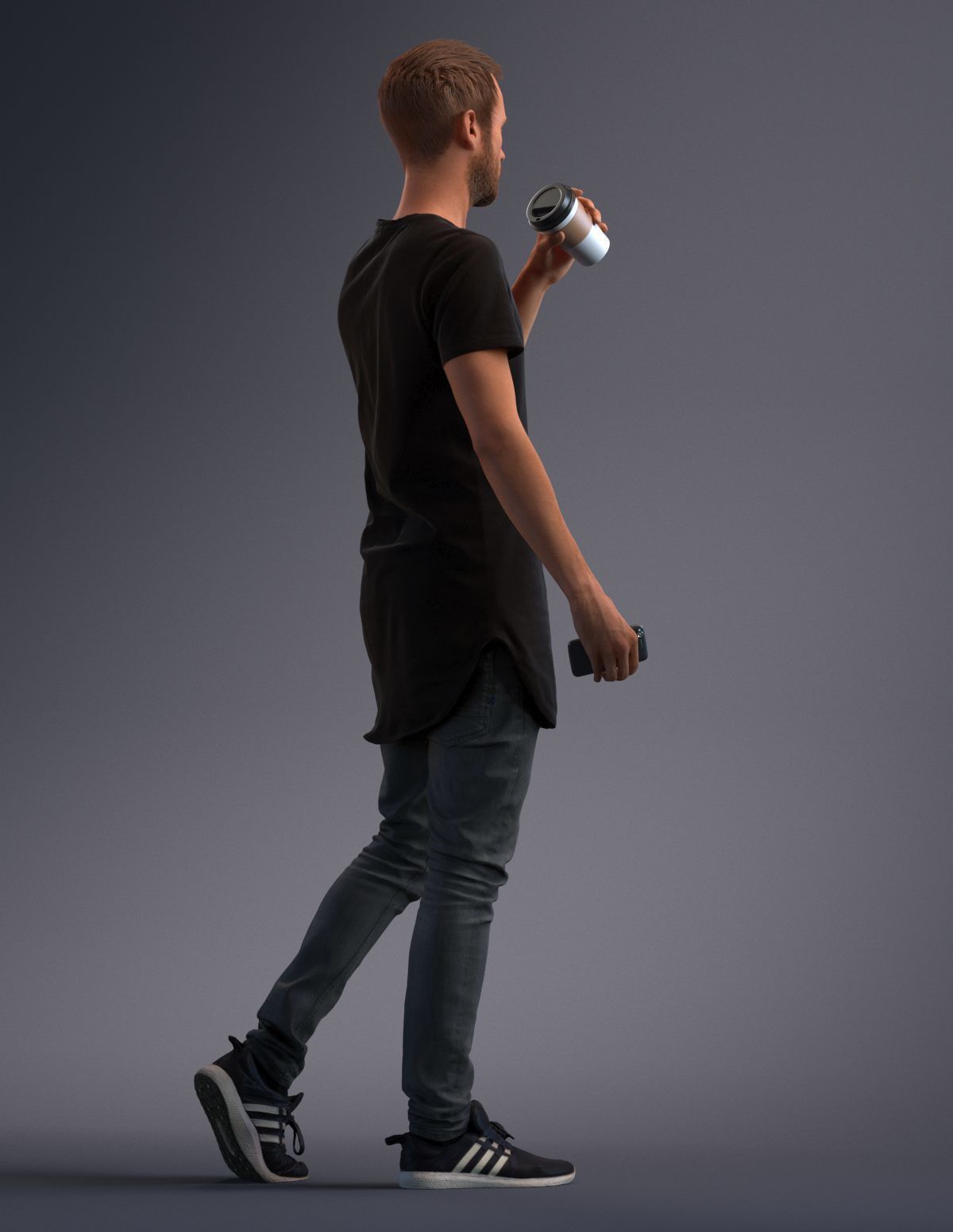 Man dressed casual walking while drinking coffee 3D model_4