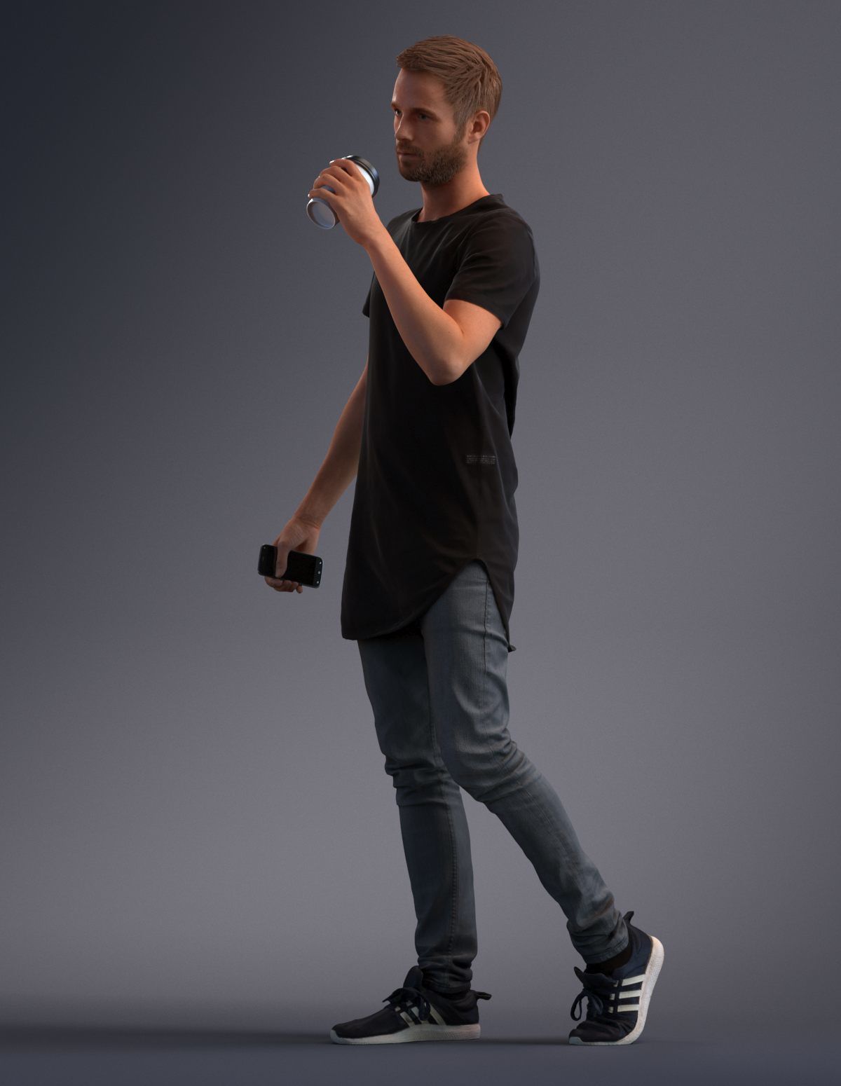 Man dressed casual walking while drinking coffee 3D model_8