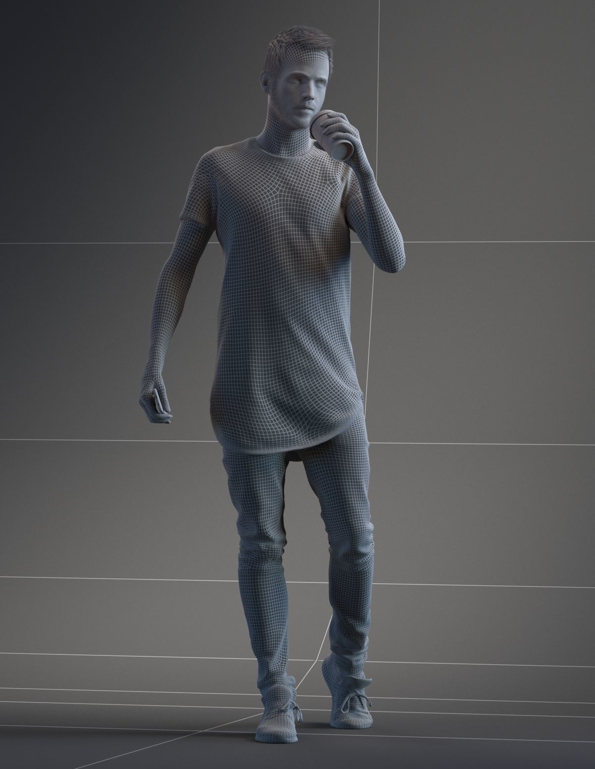 Man dressed casual walking while drinking coffee 3D model_11