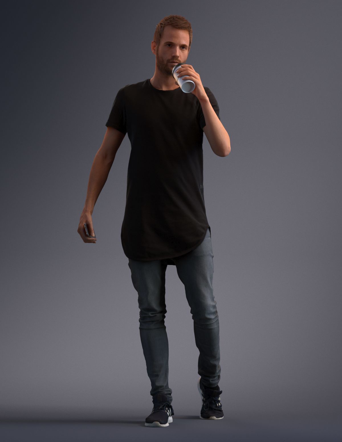 Man dressed casual walking while drinking coffee 3D model_10