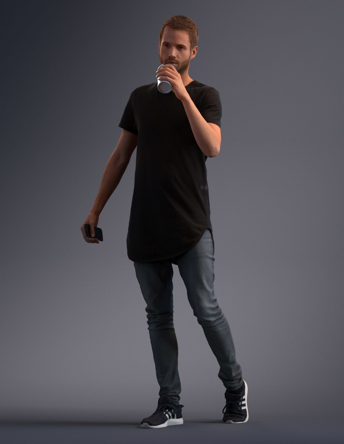 Man dressed casual walking while drinking coffee 3D model_9