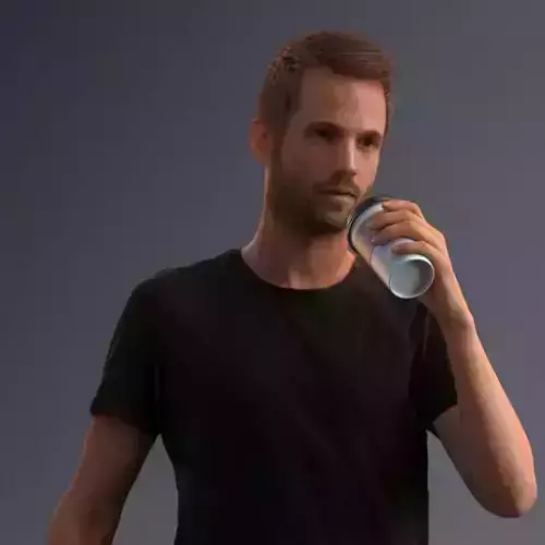 Man dressed casual walking while drinking coffee 3D model