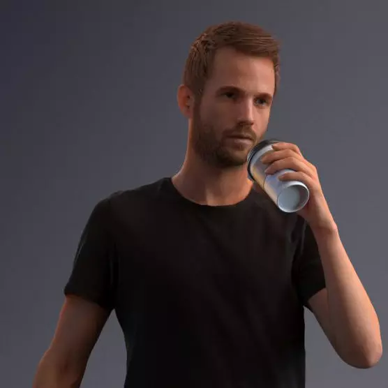 Man dressed casual walking while drinking coffee 3D model_0