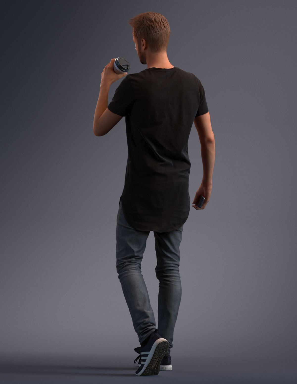 Man dressed casual walking while drinking coffee 3D model_6