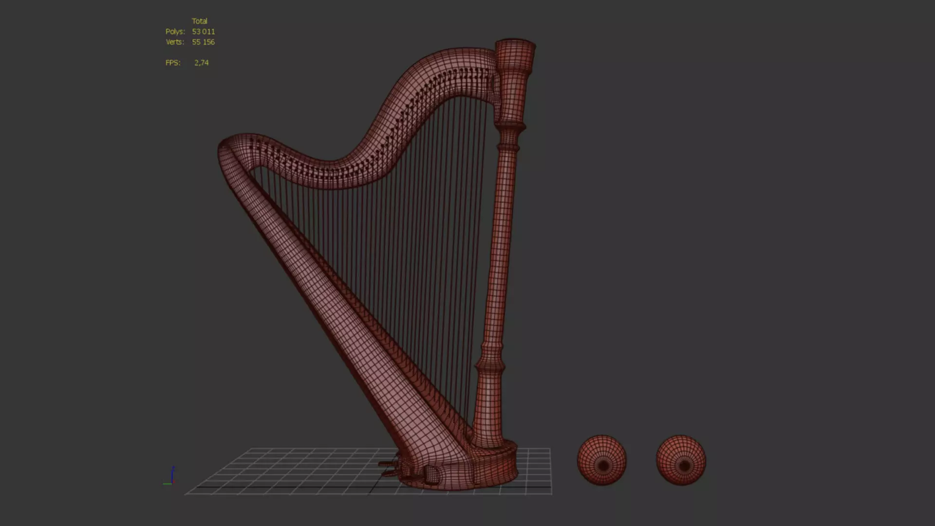 Classical Concert Harp 3D model_5