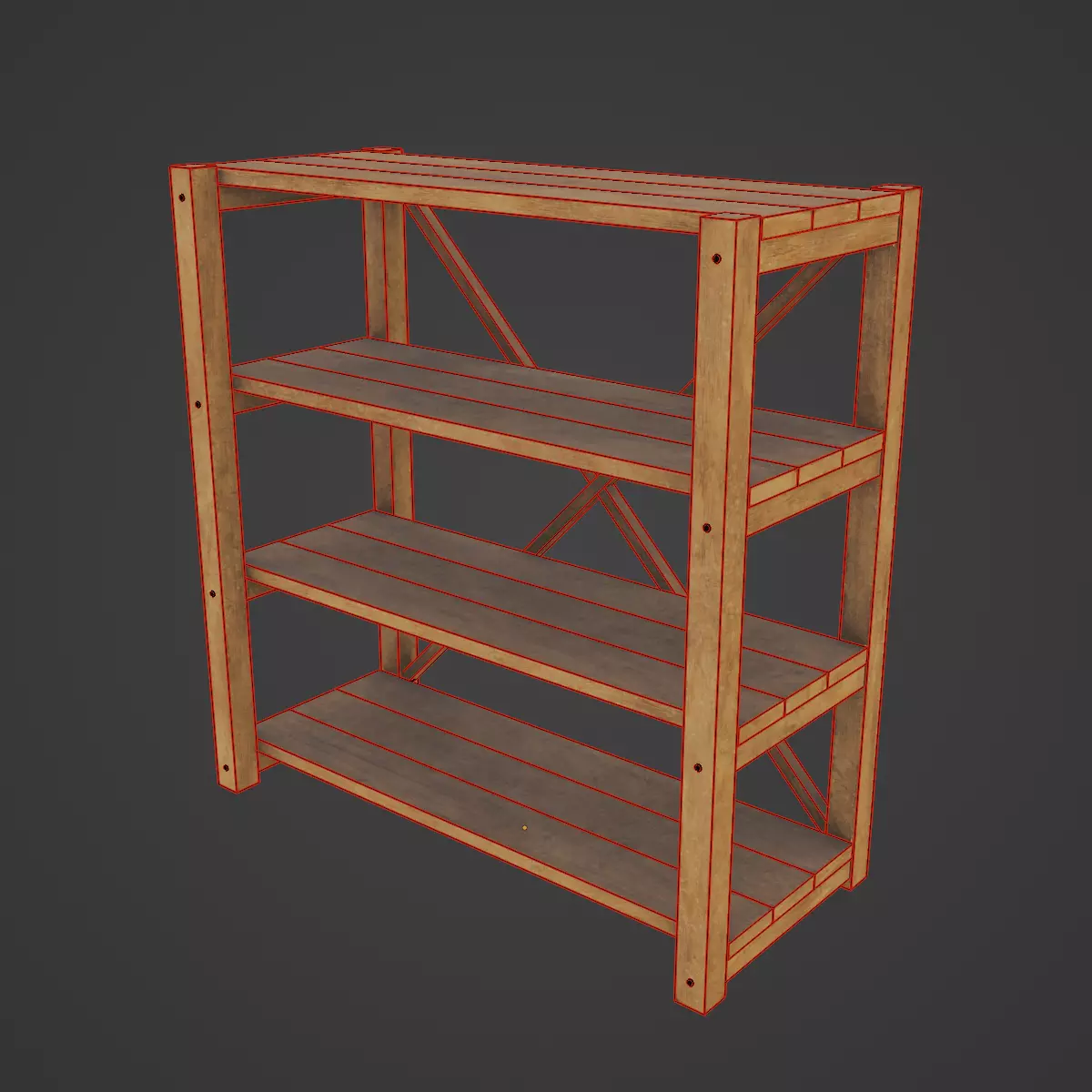 Wide Pottery Shelf A 05 Low-poly 3D model_7