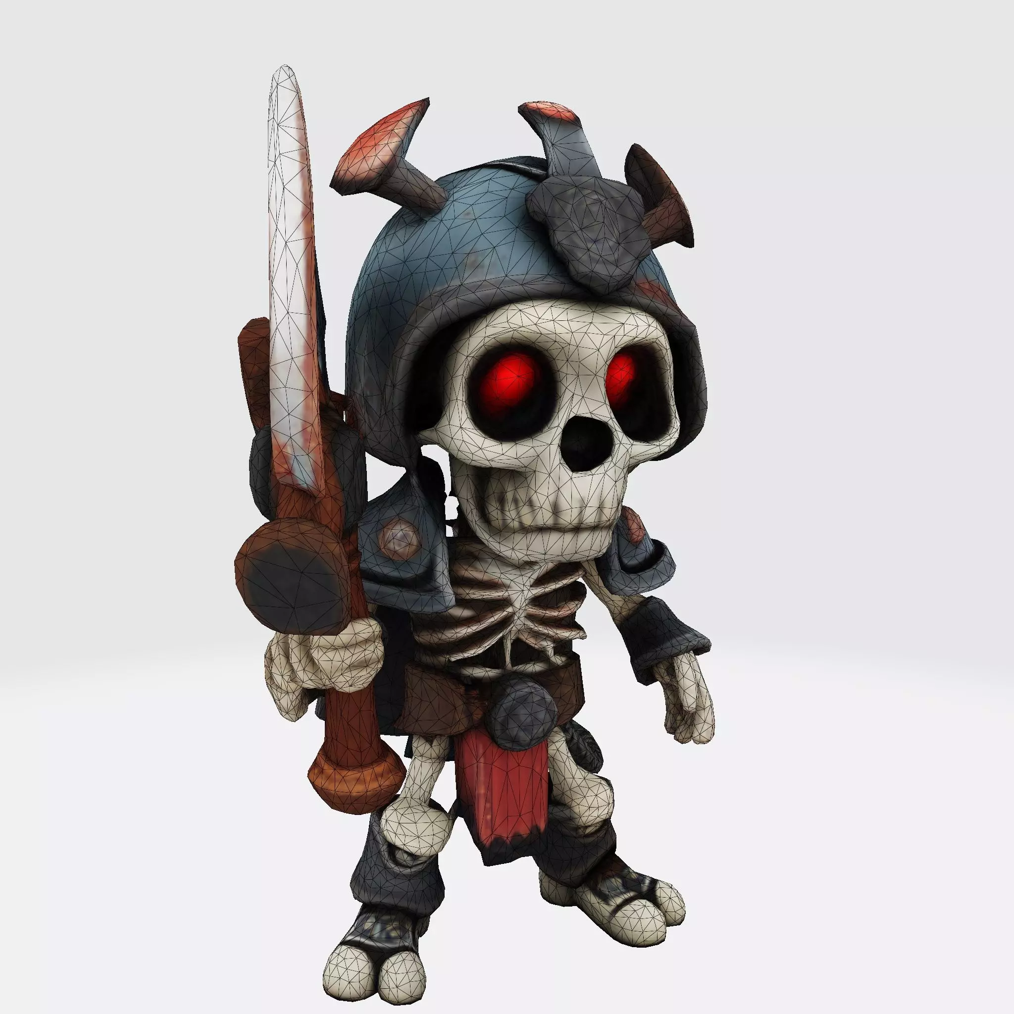 Low Poly Cute Skeleton Warrior 3D Model Print Ready 3D print model_24