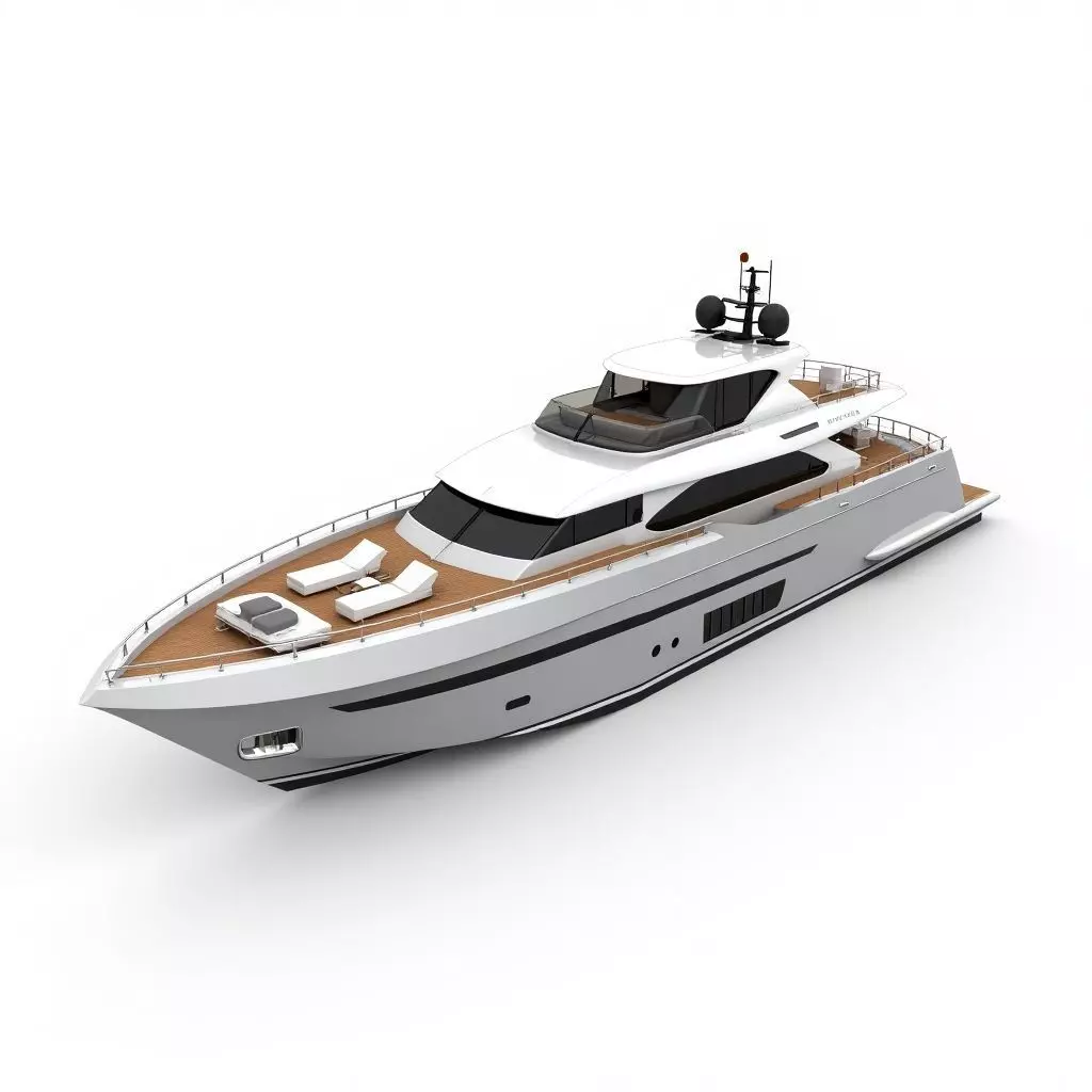 Modern Silver Hull Mega Yacht 3D Model Low-poly 3D model_0