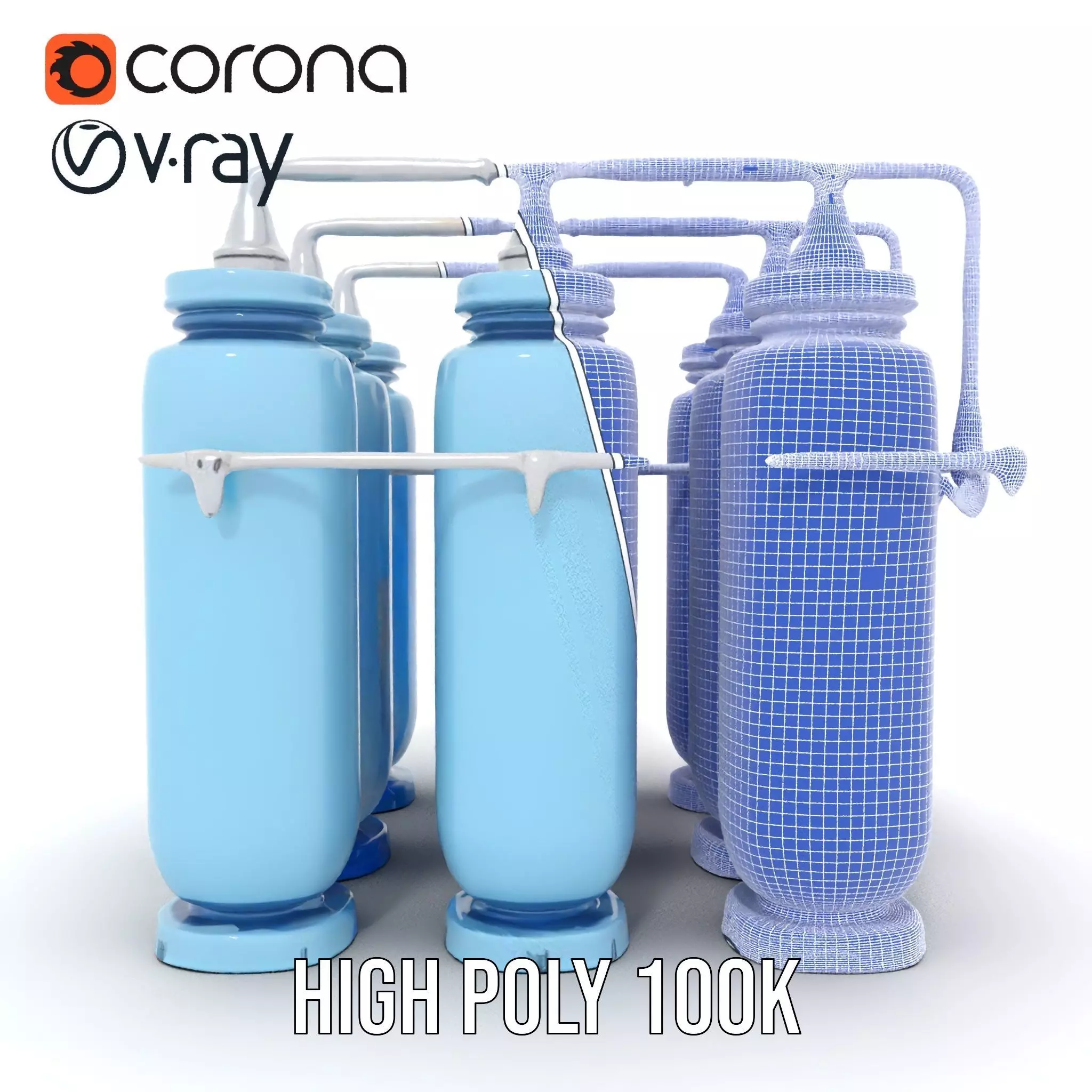 Industrial Blue Filter Tank model pack Low-poly 3D model_33