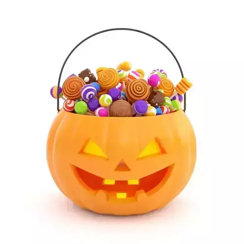 Cartoon Jack O Lantern Candy Bucket 3D Model Treat-Filled Prop
