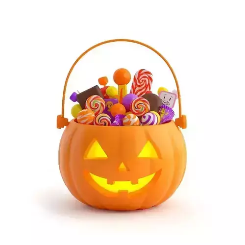 Trick or Treat Candy Bucket 3D Model Cartoon Halloween Prop