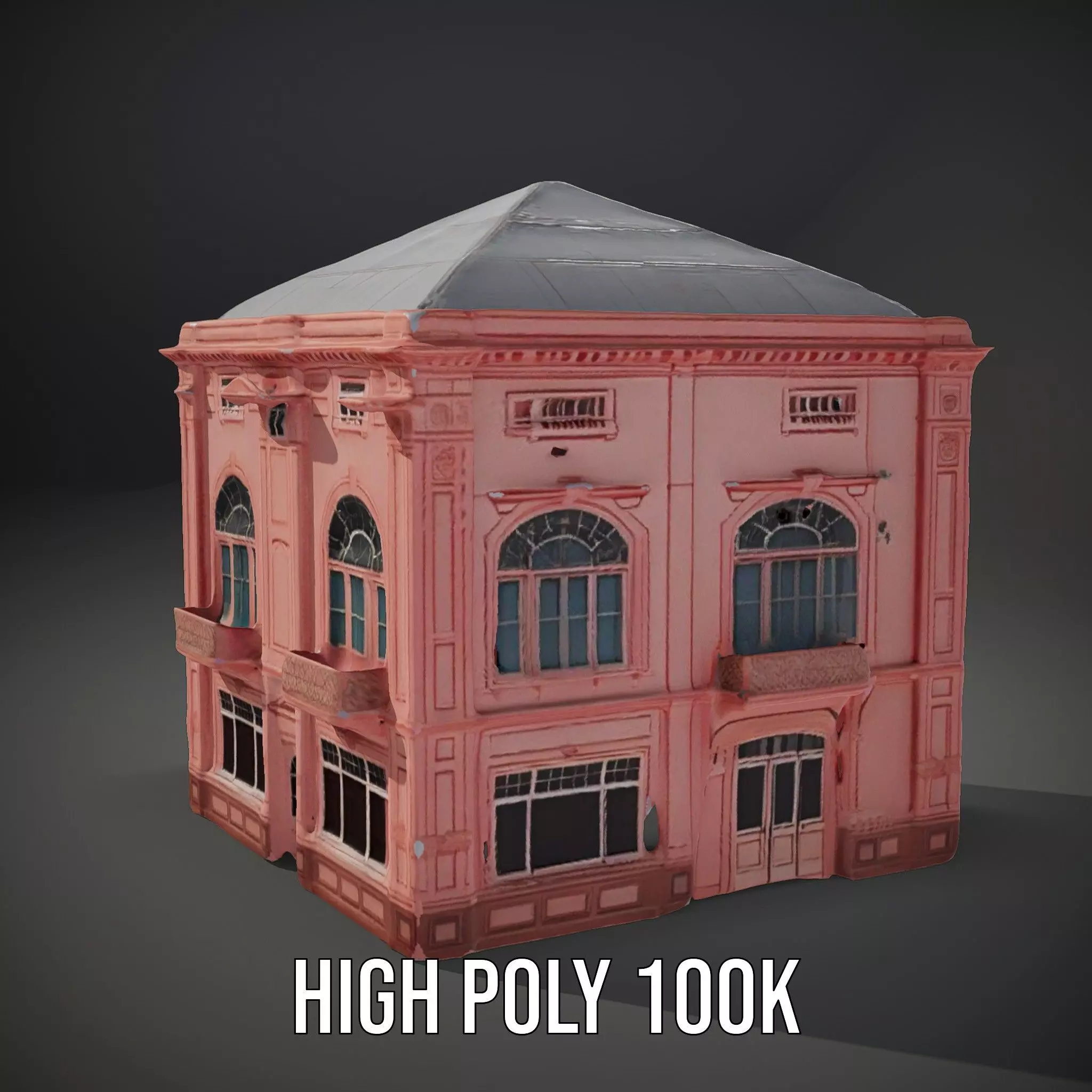 Pink Victorian Building model pack Low-poly 3D model_12