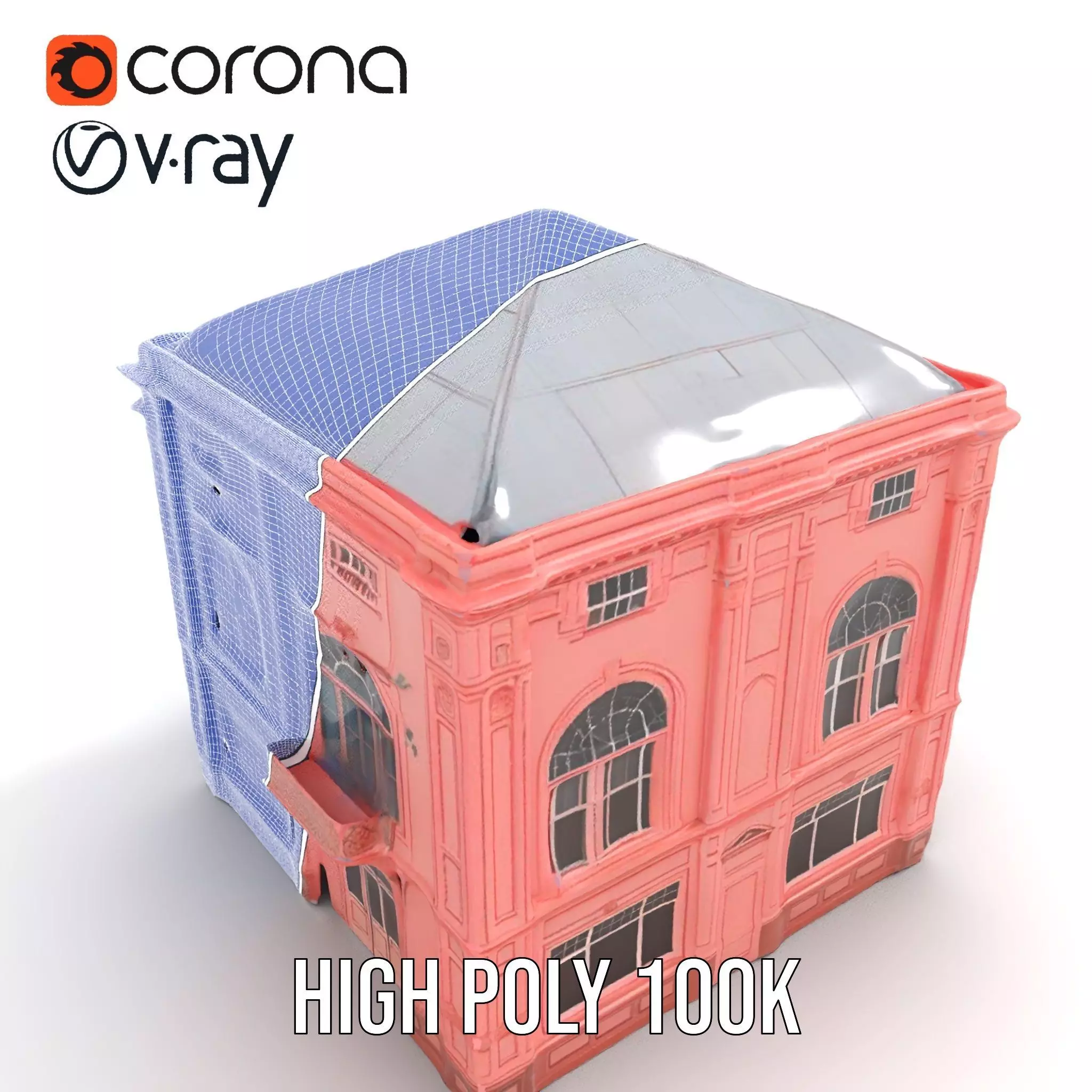 Pink Victorian Building model pack Low-poly 3D model_32