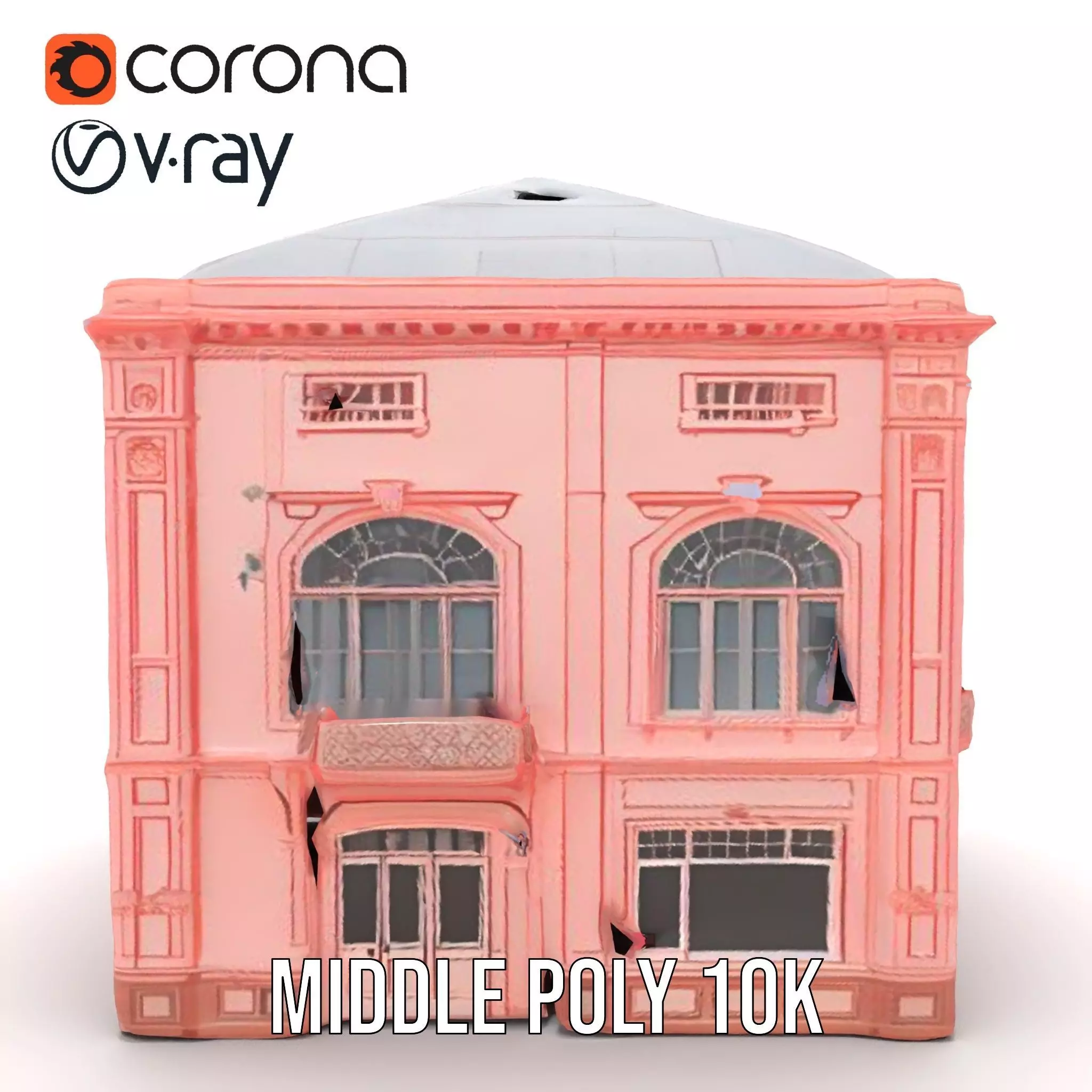 Pink Victorian Building model pack Low-poly 3D model_10