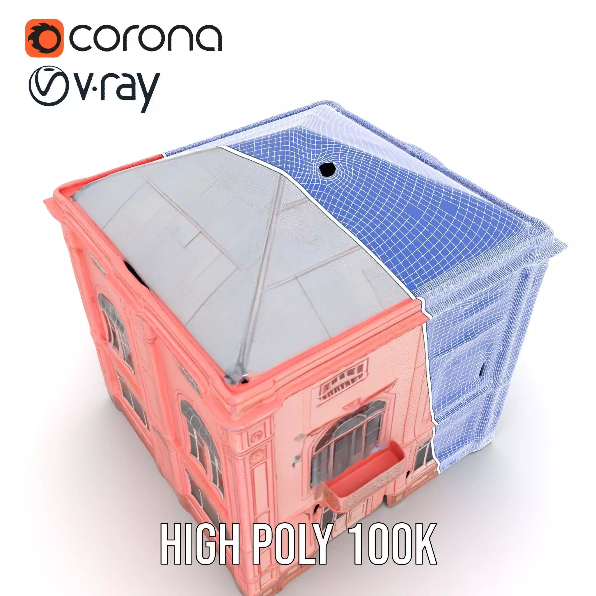 Pink Victorian Building model pack Low-poly 3D model_33