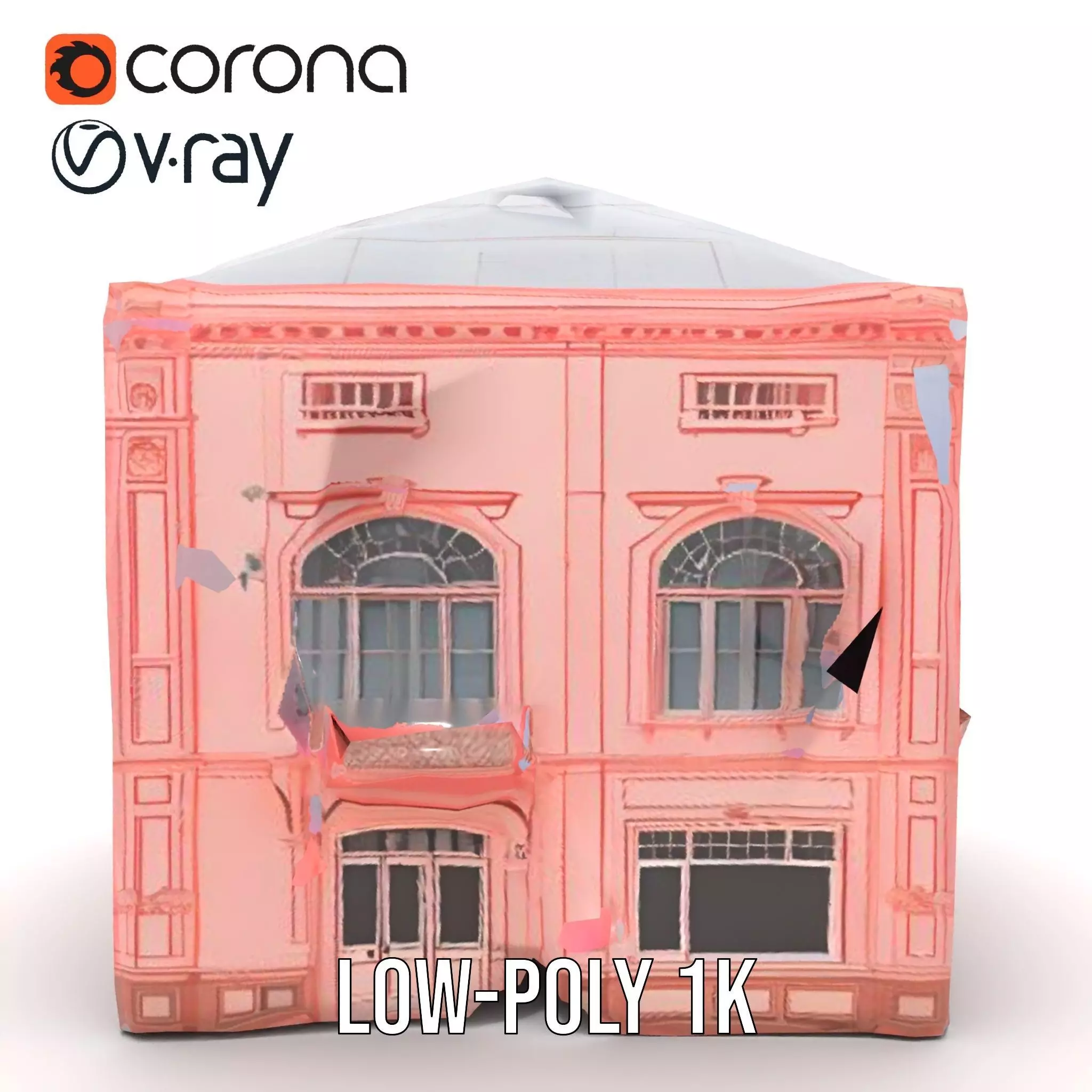 Pink Victorian Building model pack Low-poly 3D model_25