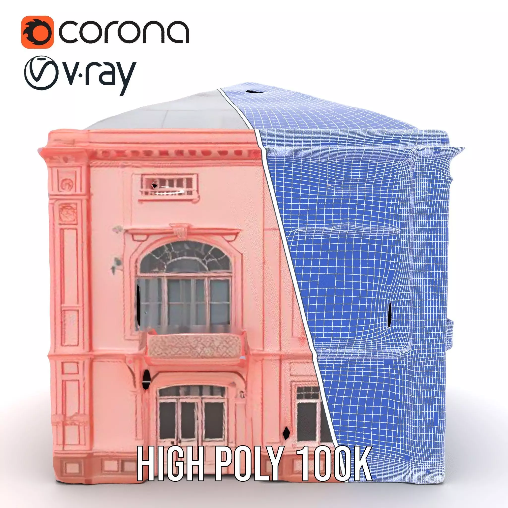 Pink Victorian Building model pack Low-poly 3D model_34