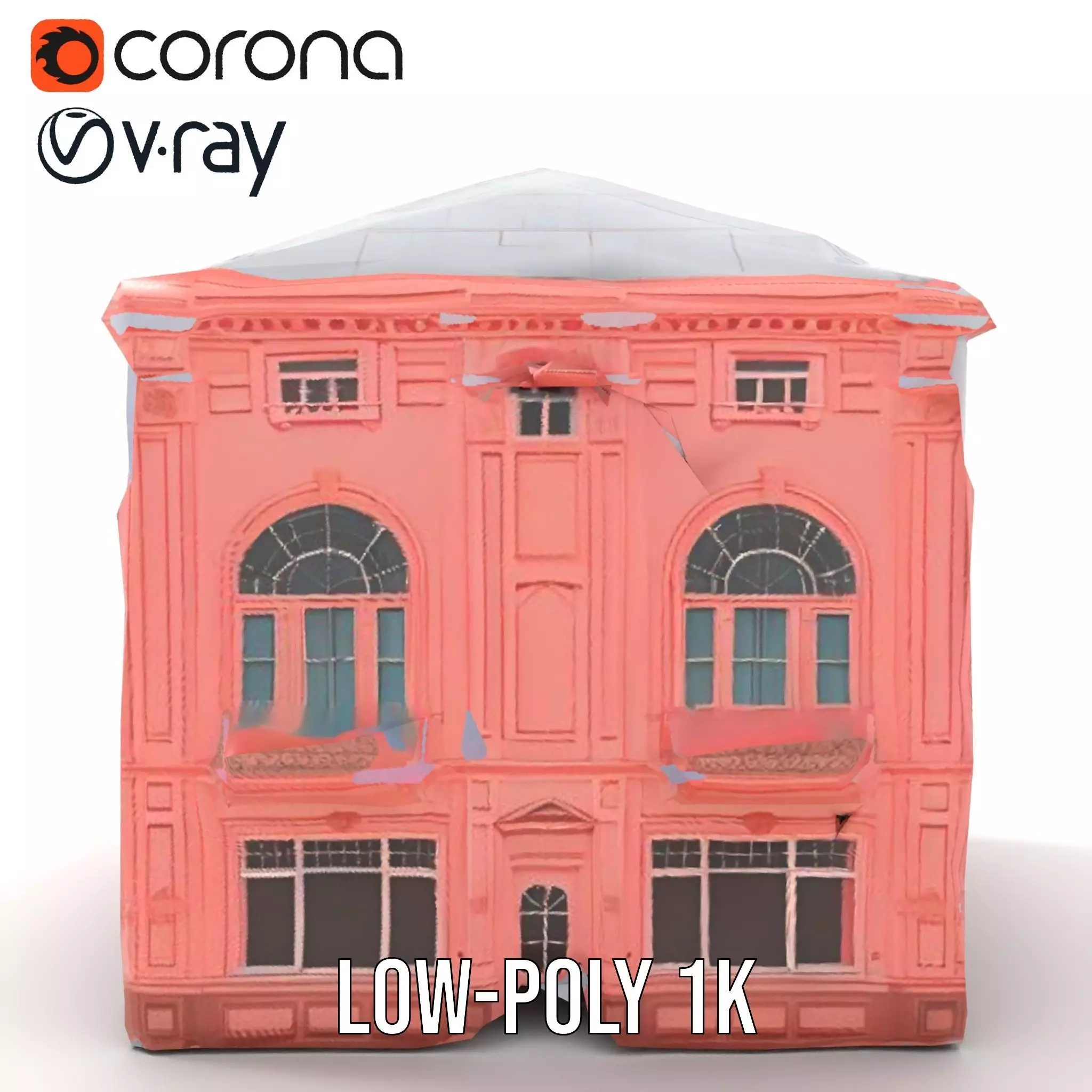 Pink Victorian Building model pack Low-poly 3D model_7