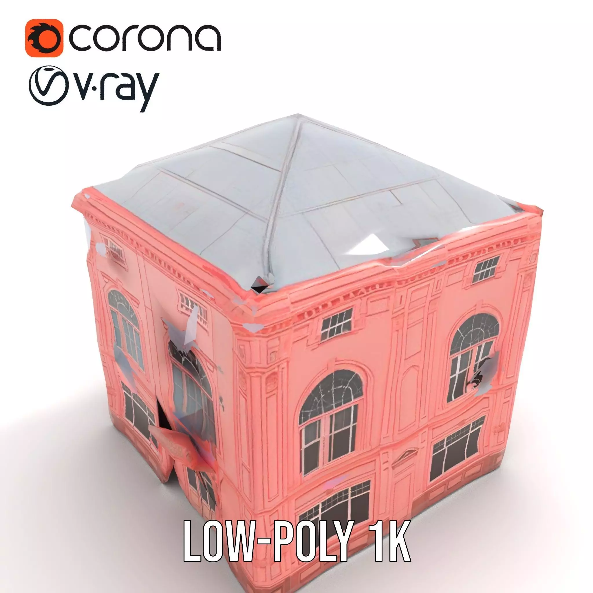 Pink Victorian Building model pack Low-poly 3D model_19