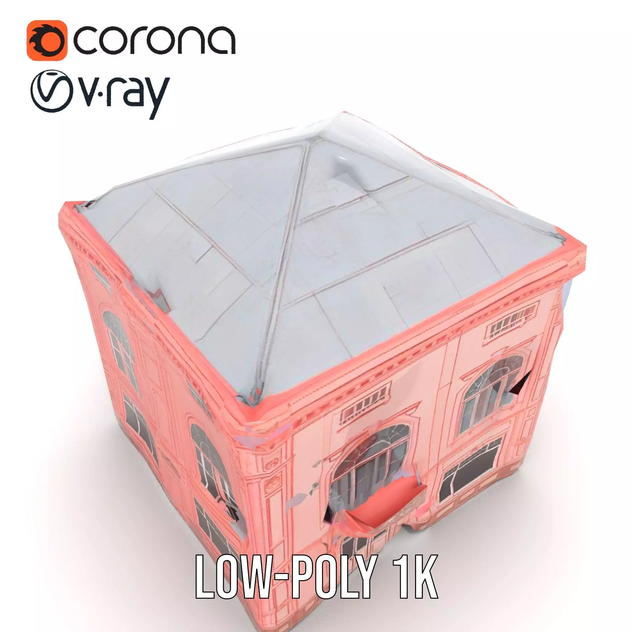Pink Victorian Building model pack Low-poly 3D model_11