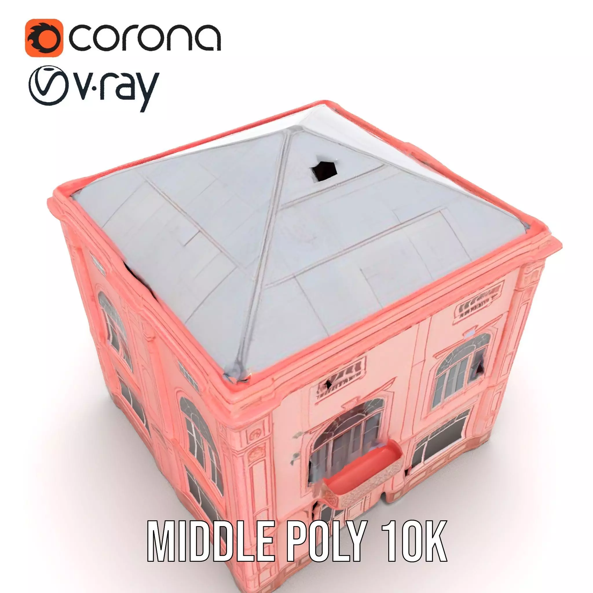 Pink Victorian Building model pack Low-poly 3D model_5