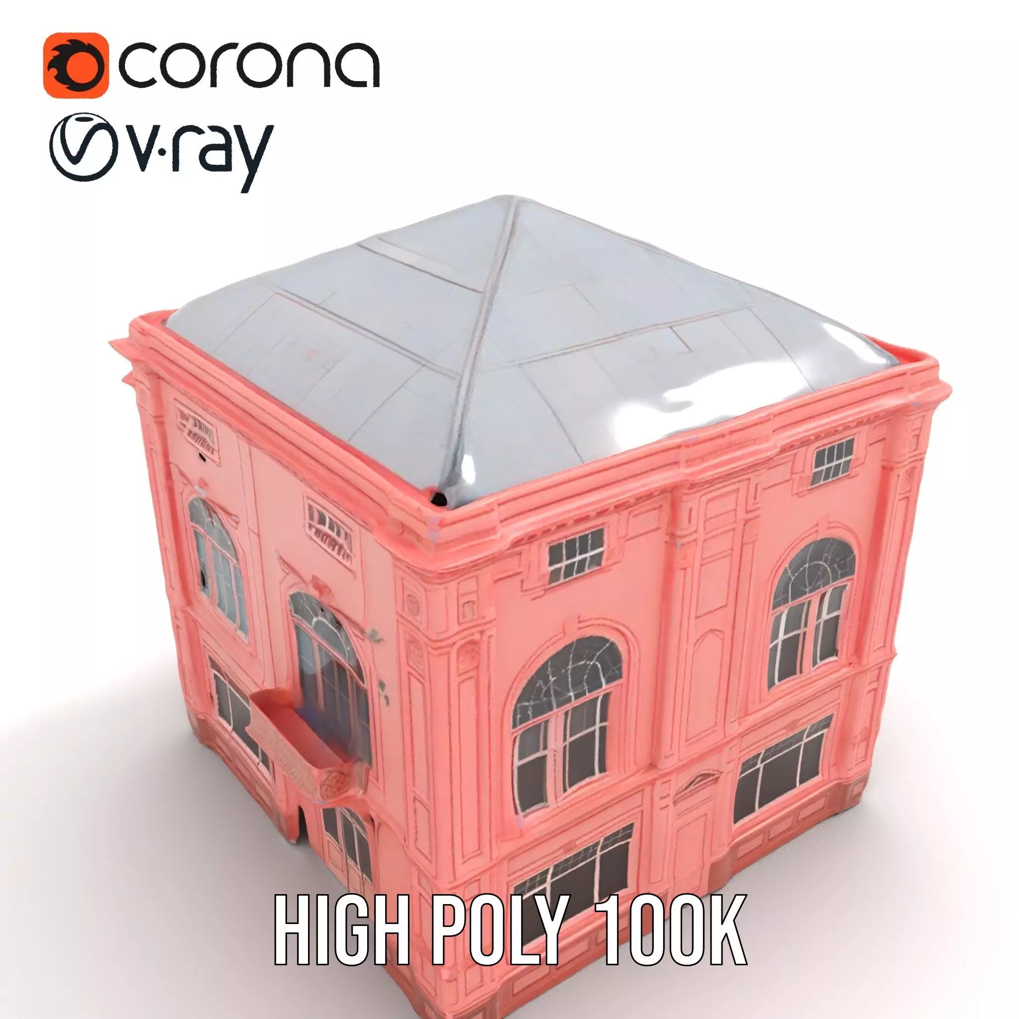Pink Victorian Building model pack Low-poly 3D model_15