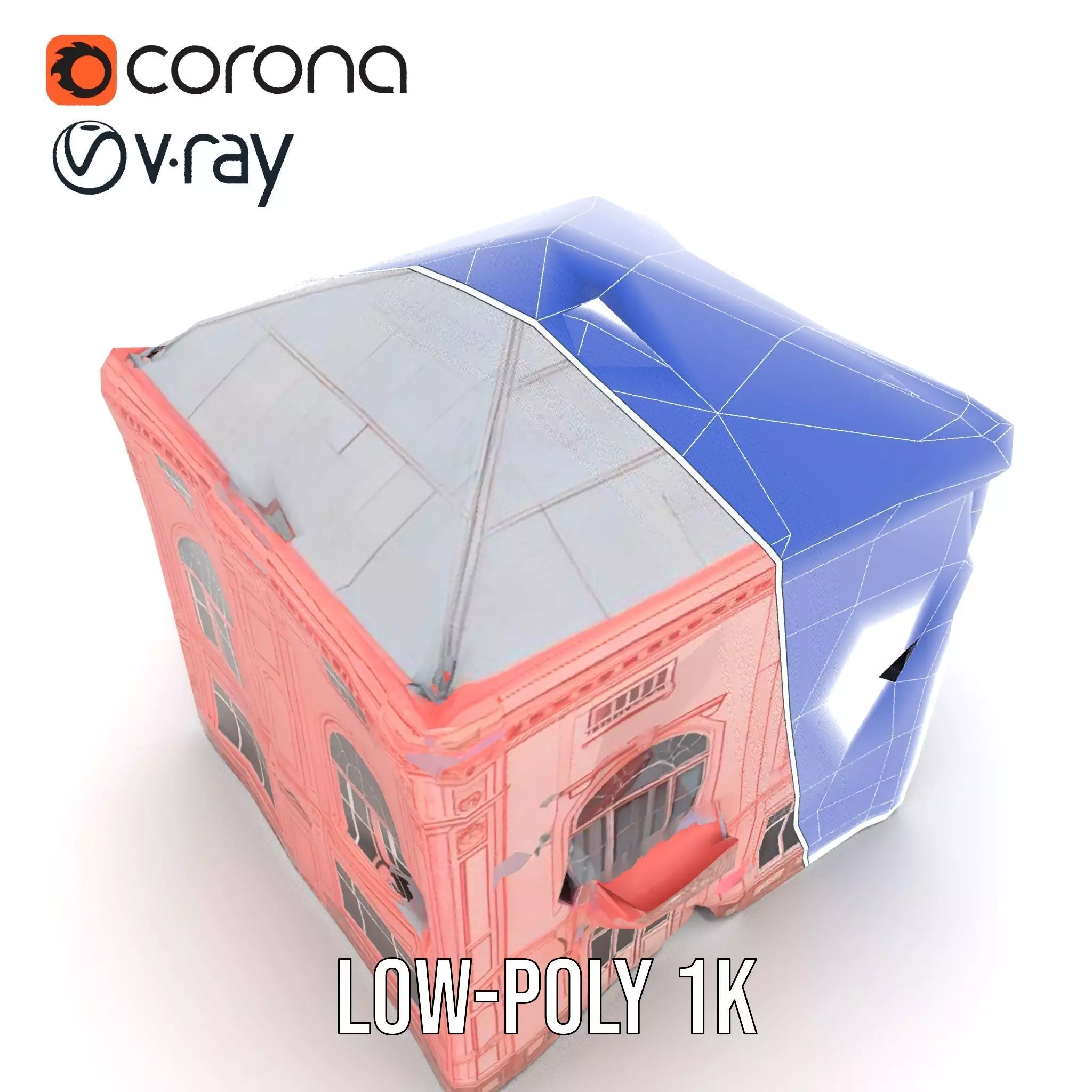 Pink Victorian Building model pack Low-poly 3D model_17