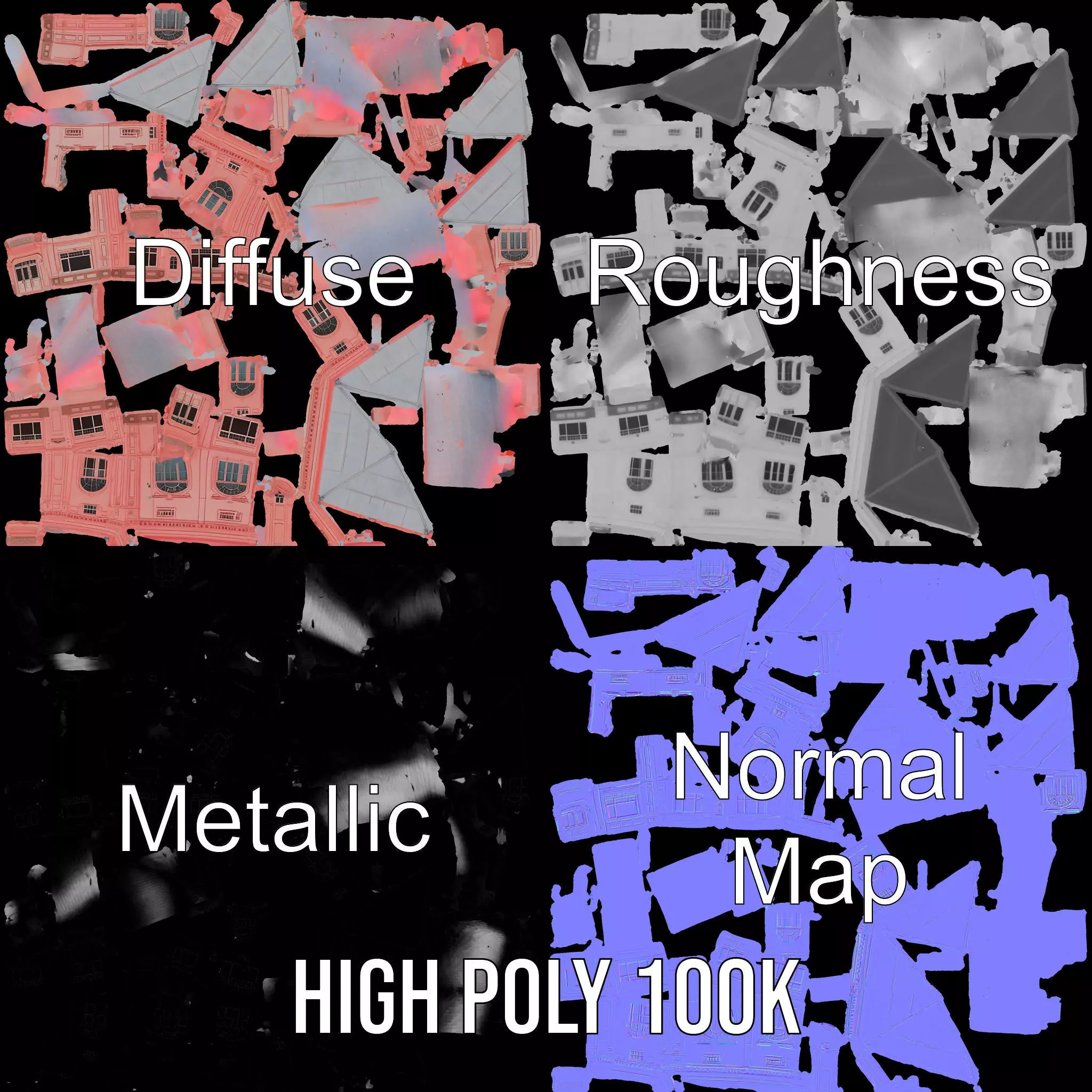 Pink Victorian Building model pack Low-poly 3D model_3