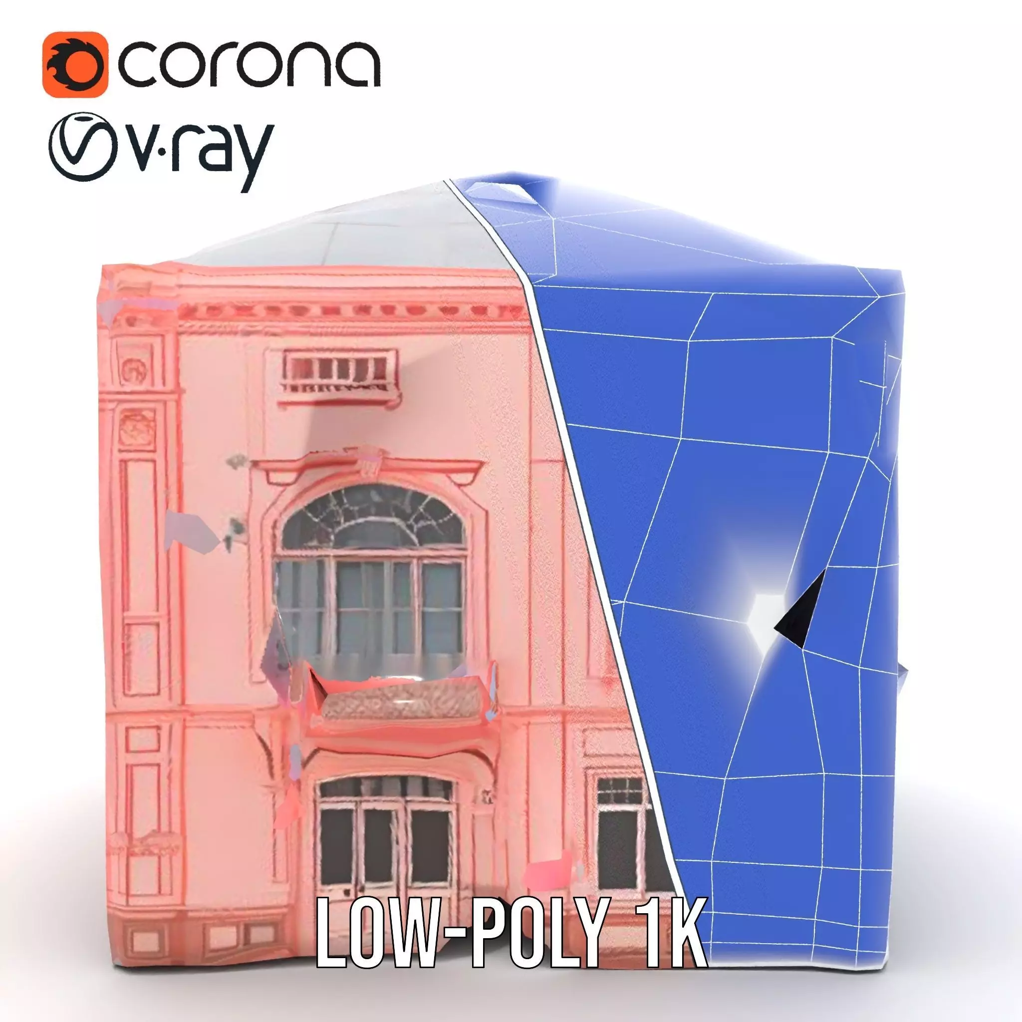Pink Victorian Building model pack Low-poly 3D model_28