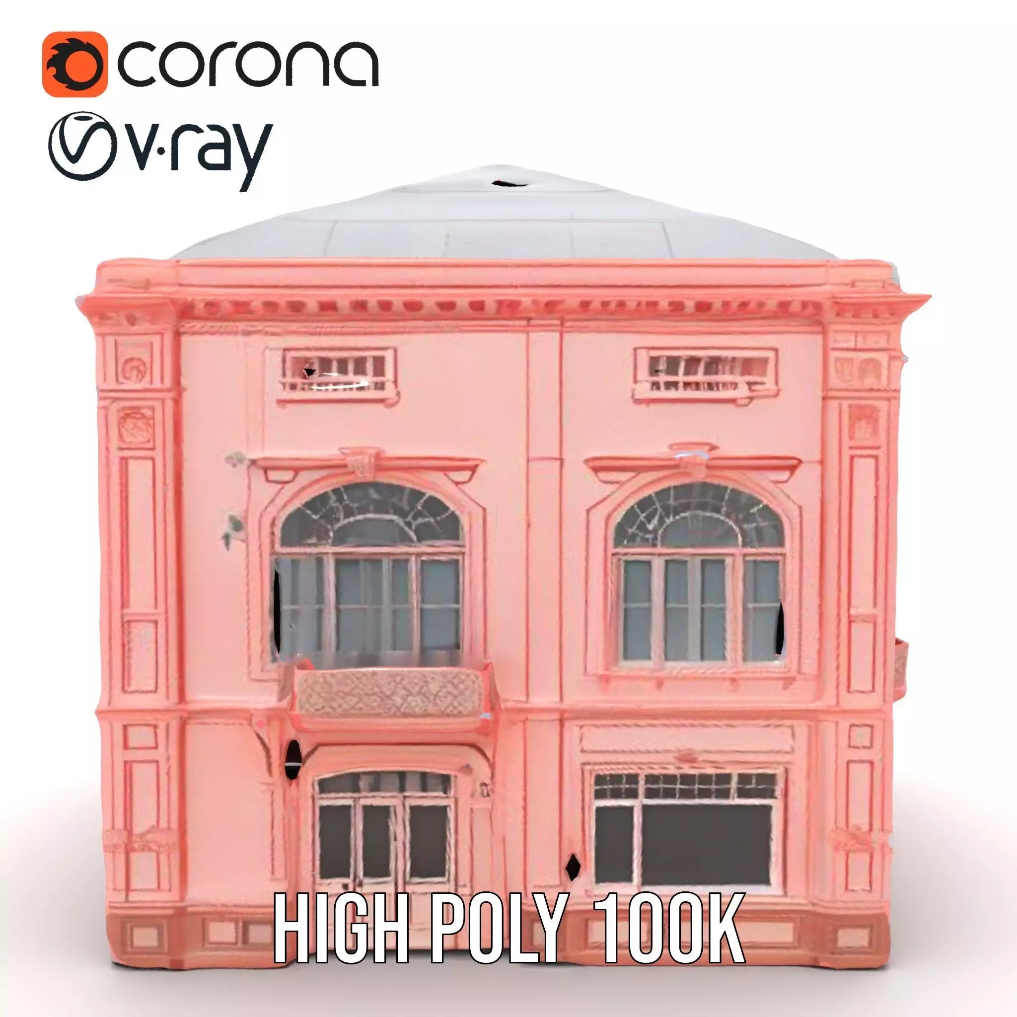 Pink Victorian Building model pack Low-poly 3D model_26