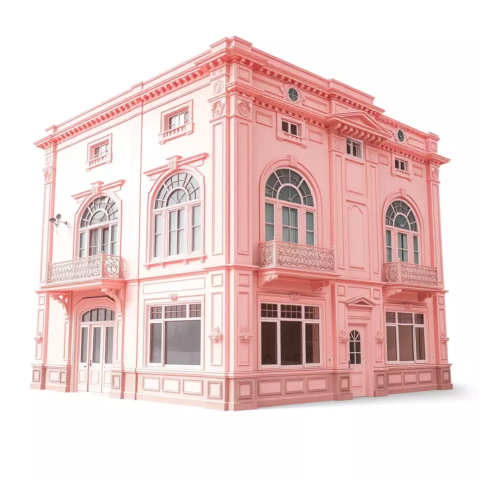 Pink Victorian Building model pack Low-poly 3D model_2