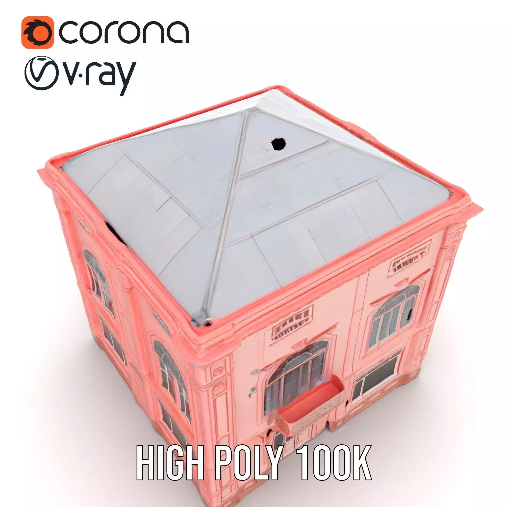 Pink Victorian Building model pack Low-poly 3D model_23