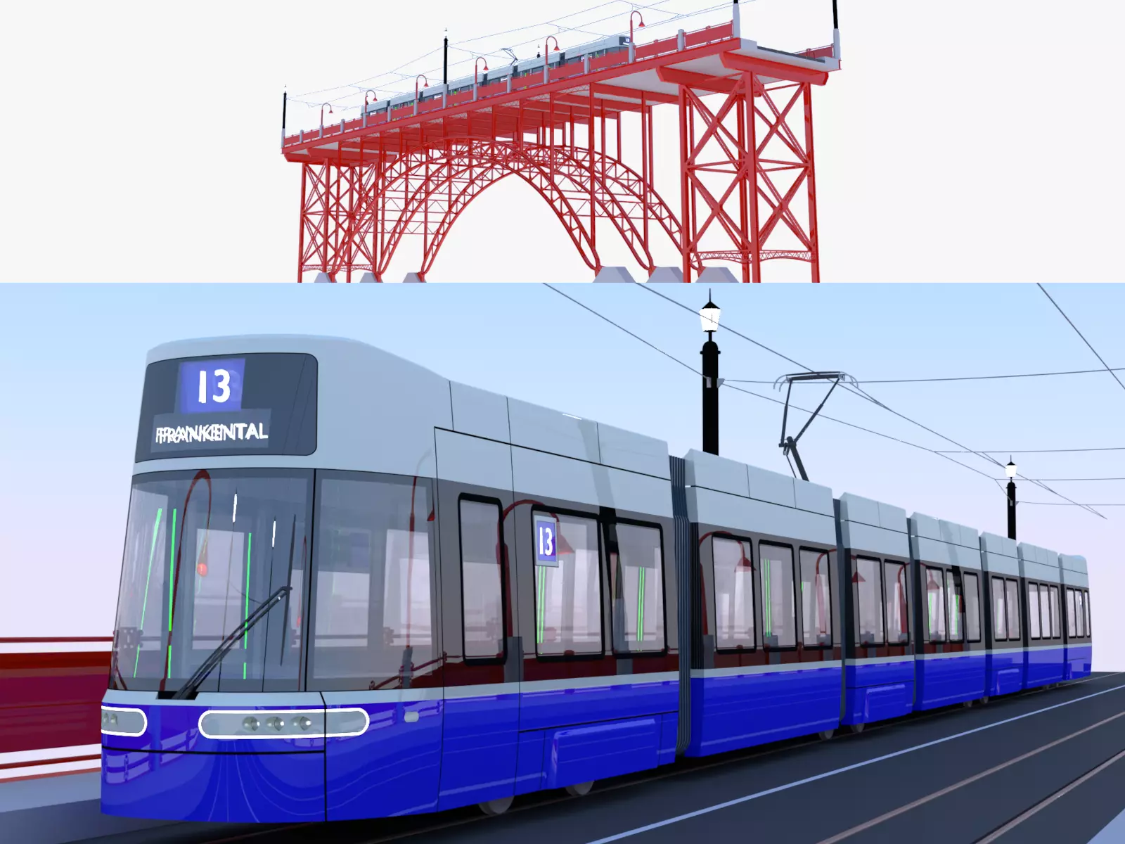 Bridge with Flexity tram 3D model_0