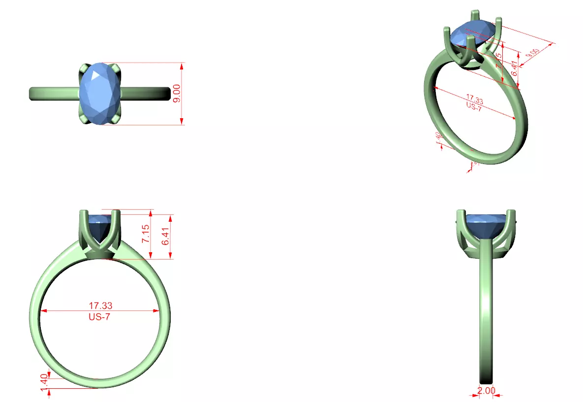 Oval Solitaire Ring 3dm stl renders animation videos 3D print model_1