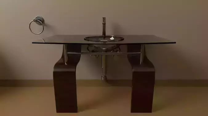 Modern Glass Wash Basin with Wooden Stand