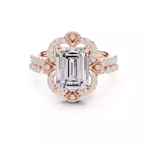 Emerald Halo Vintage Solitaire Ring 3dm stl renders animation