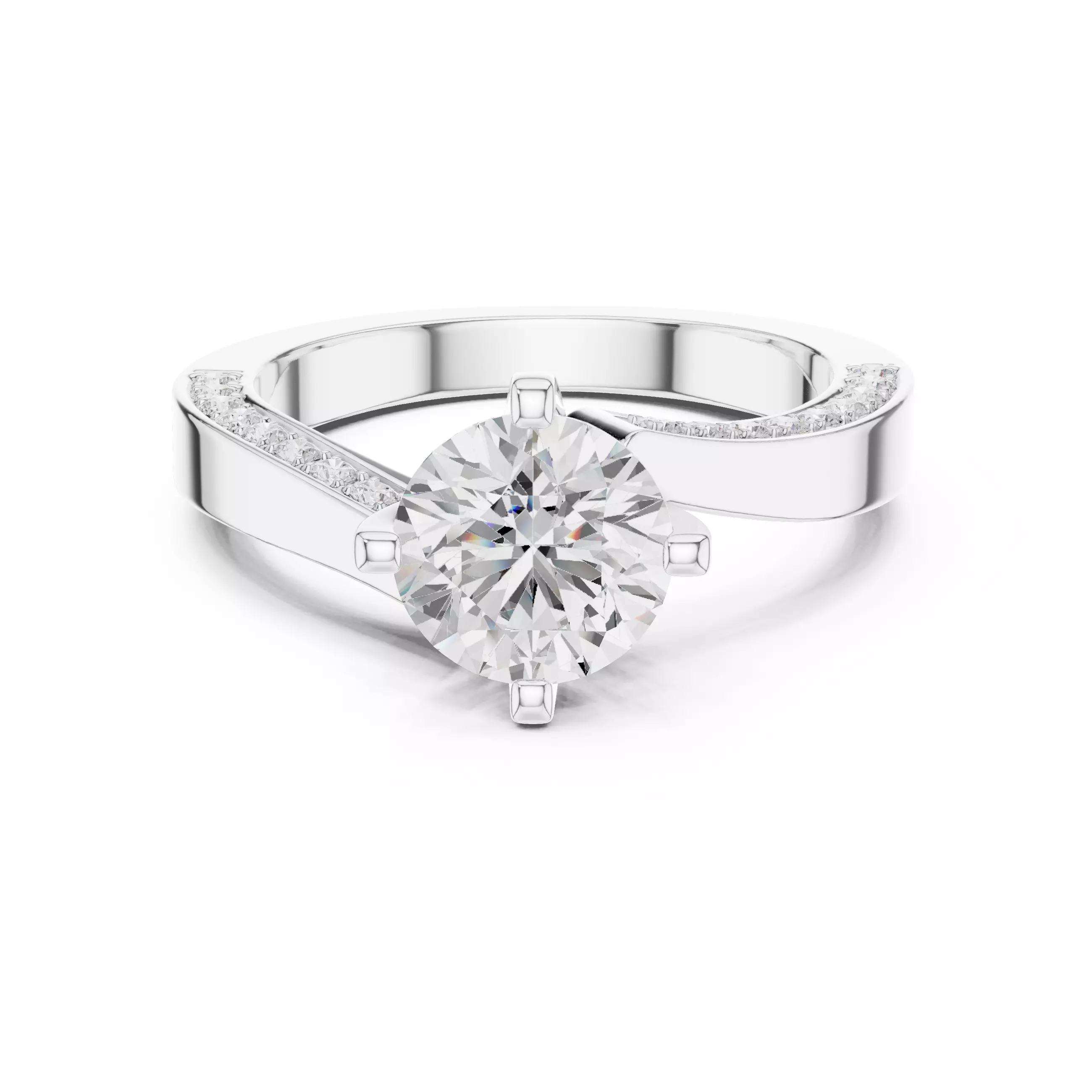 Twisted Shank Solitaire Ring 3dm stl renders animation 3D print model_9