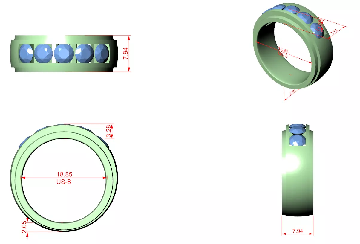 5 Diamond Eternity Band Ring 3dm stl renders animation 3D print model_1