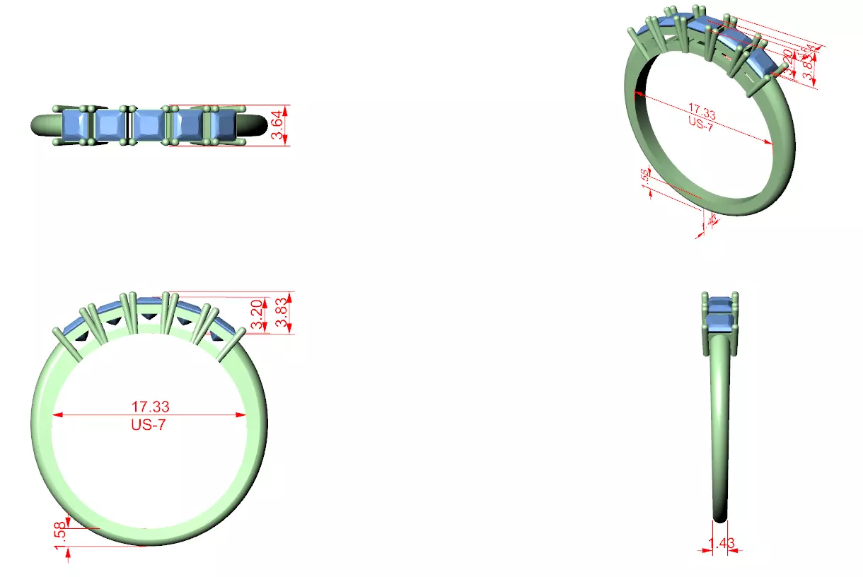 5 Princess Band Ring 3dm stl renders animation videos 3D print model_1
