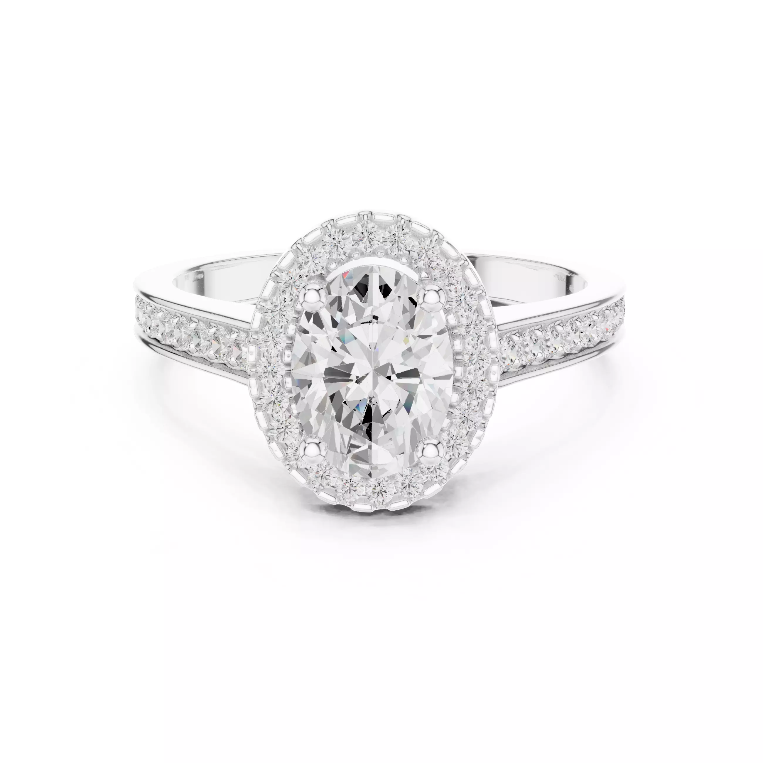 Oval Halo Solitaire Ring 3dm stl renders animation 3D print model_9