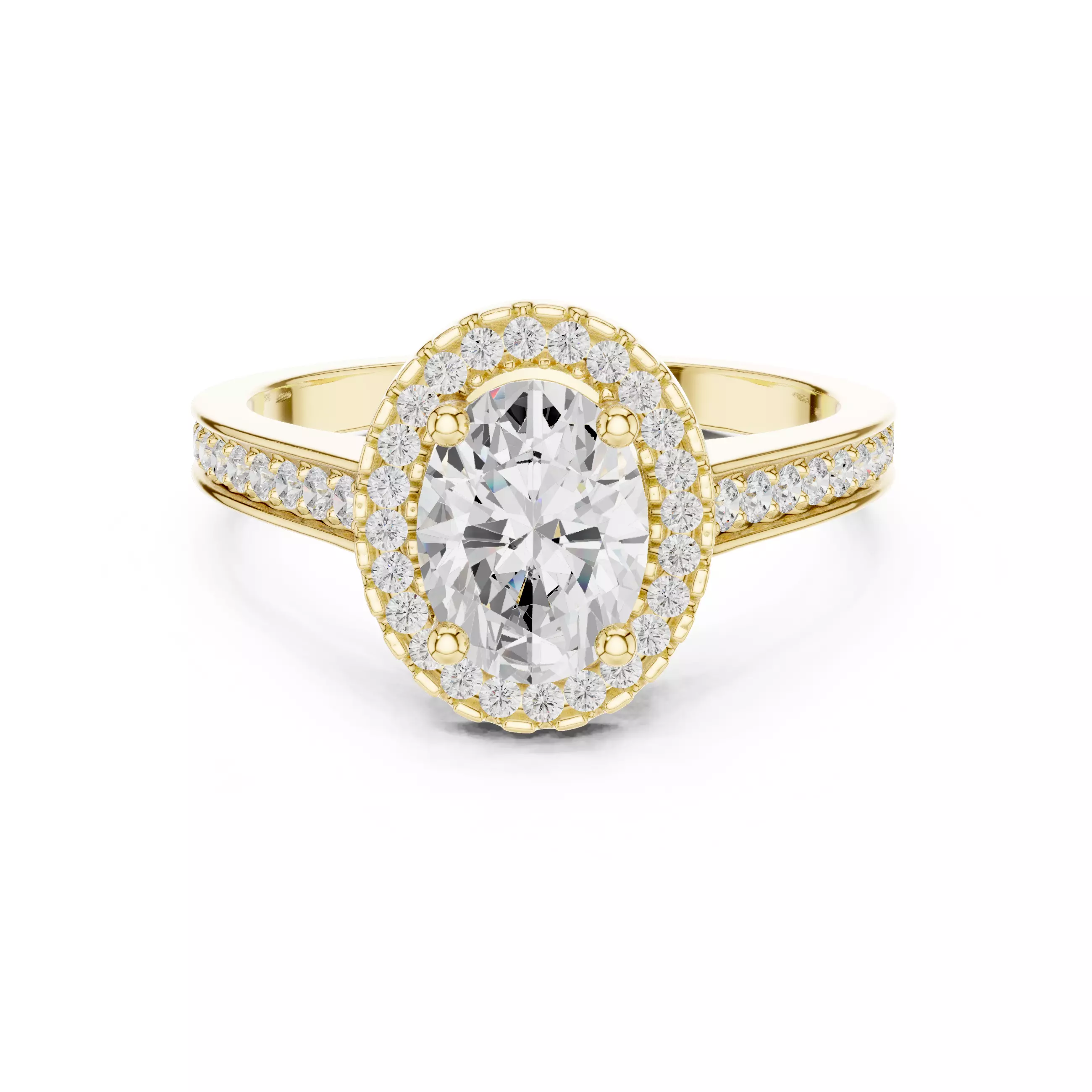 Oval Halo Solitaire Ring 3dm stl renders animation 3D print model_13