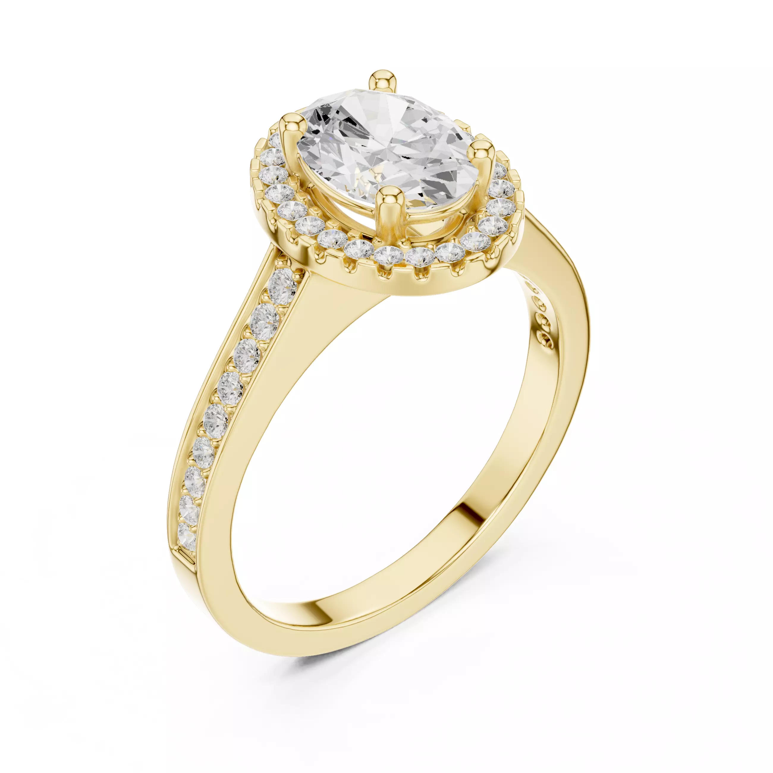 Oval Halo Solitaire Ring 3dm stl renders animation 3D print model_11