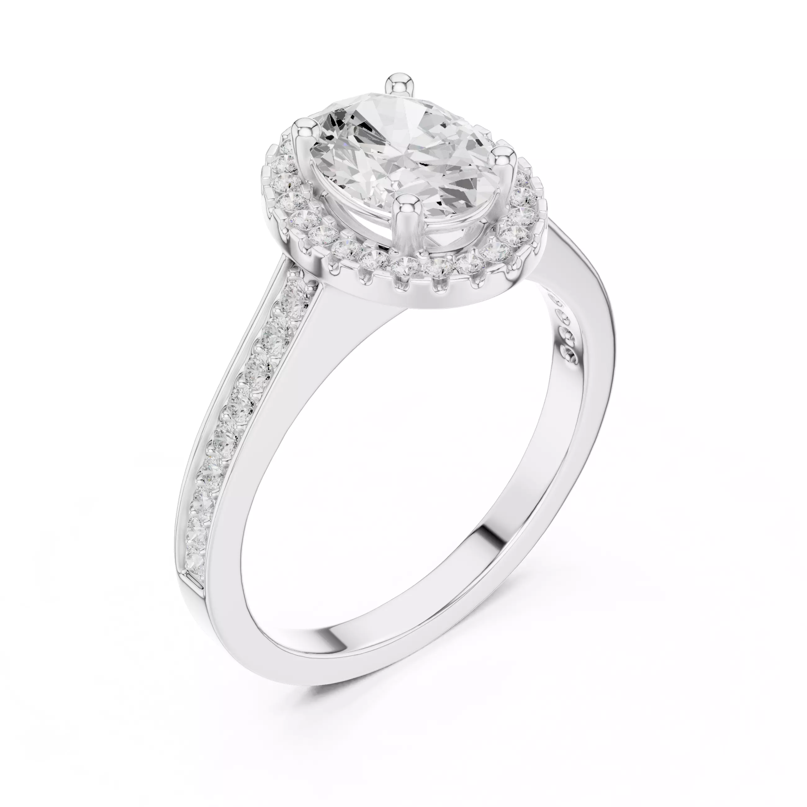 Oval Halo Solitaire Ring 3dm stl renders animation 3D print model_7