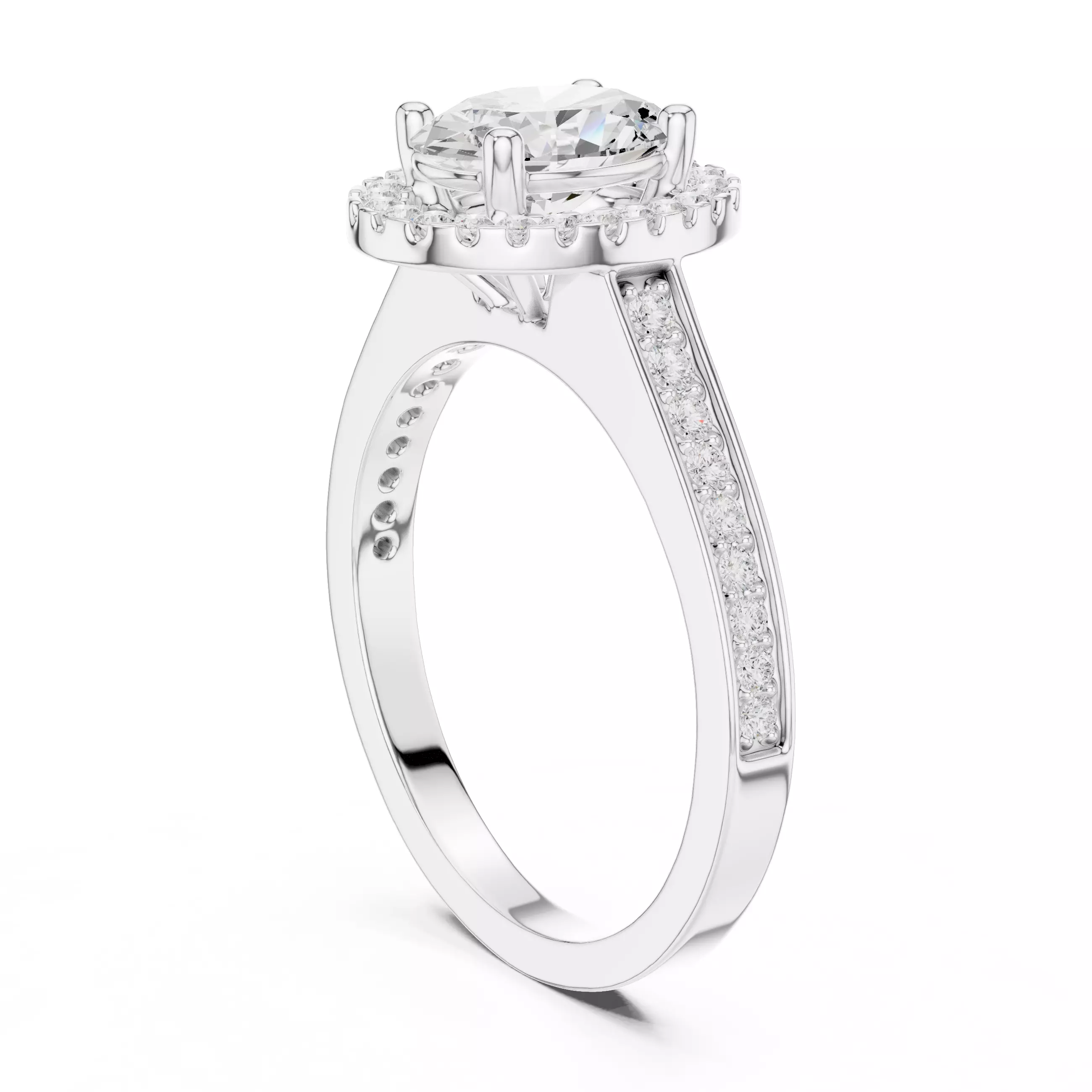 Oval Halo Solitaire Ring 3dm stl renders animation 3D print model_6