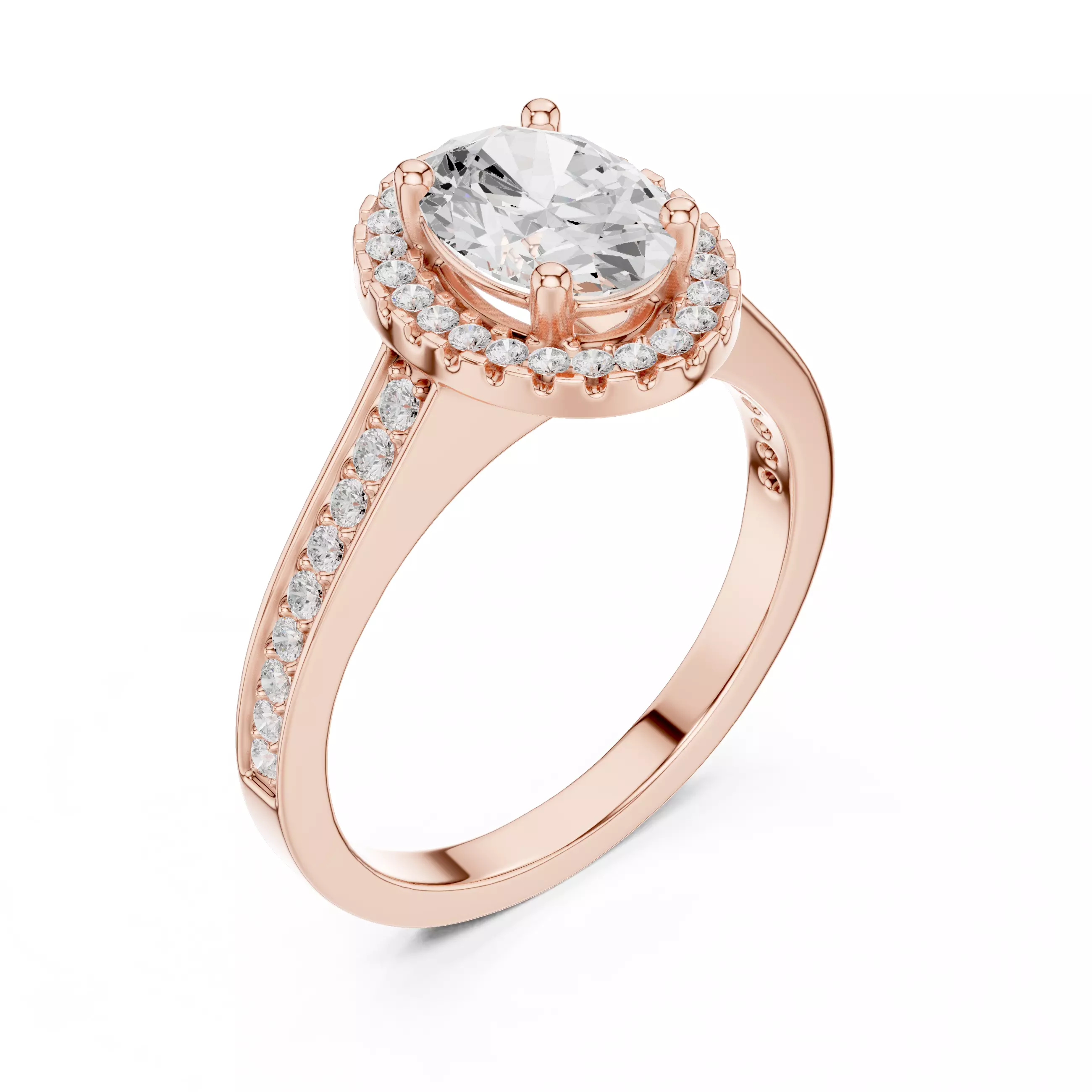 Oval Halo Solitaire Ring 3dm stl renders animation 3D print model_4