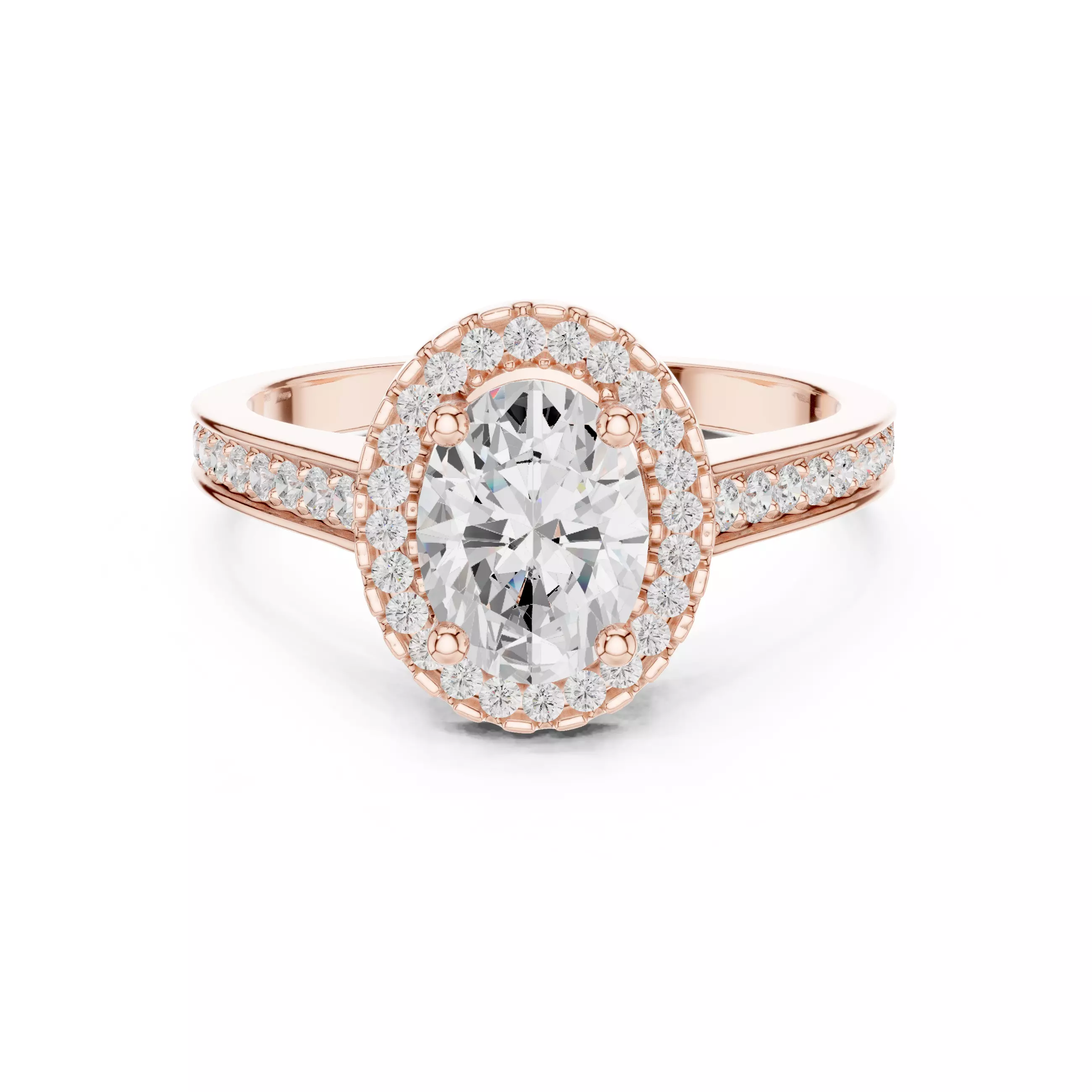 Oval Halo Solitaire Ring 3dm stl renders animation 3D print model_0